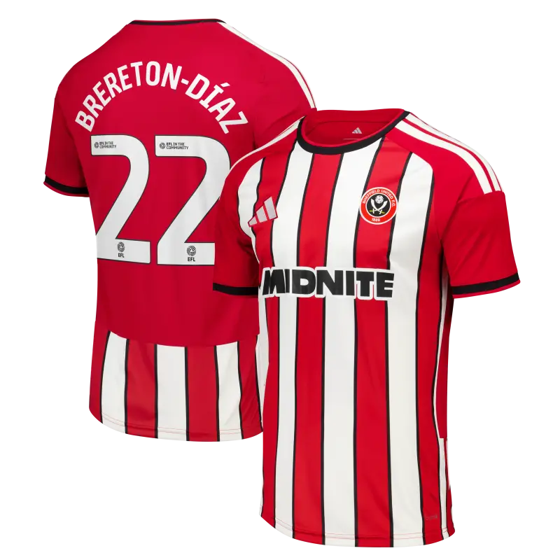 Sheffield United Adidas Home Shirt 2026-27 - Mens With Brereton-Díaz 22 Printing shown in a main product photo