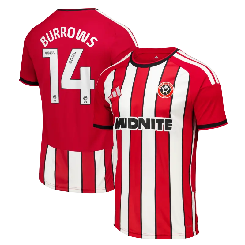 main product shot featuring Sheffield United Adidas Home Shirt 2026-27 - Mens With Burrows 14 Printing