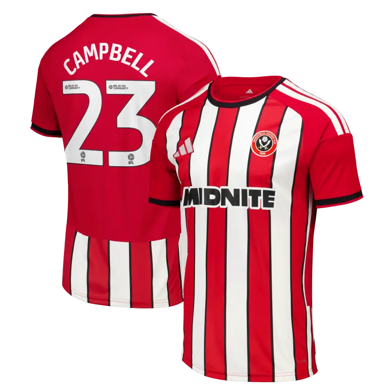 main product shot featuring Sheffield United Adidas Home Shirt 2026-27 - Mens With Campbell 23 Printing