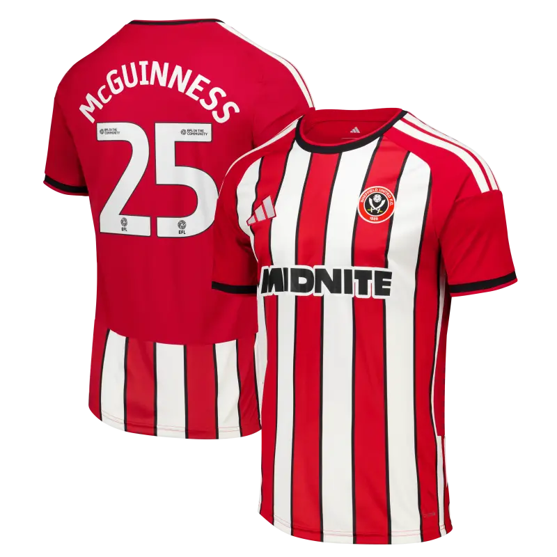 Sheffield United Adidas Home Shirt 2026-27 - Mens With McGuinness 25 Printing visual highlighting the main view