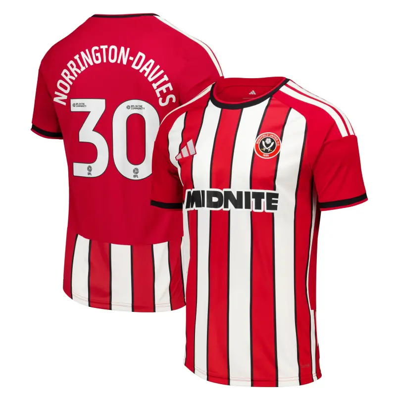 main photo showcasing Sheffield United Adidas Home Shirt 2026-27 - Mens With Norrington-Davies 30 Printing