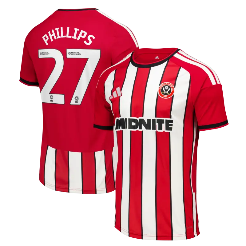 main photo showcasing Sheffield United Adidas Home Shirt 2026-27 - Mens With Phillips 27 Printing