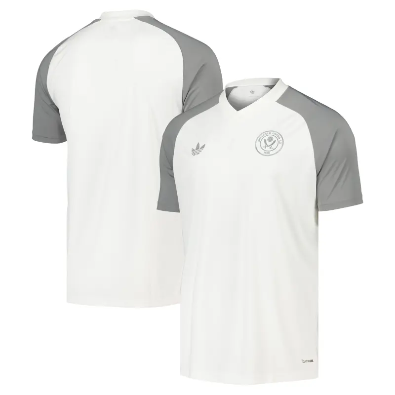 Sheffield United Adidas Pre Match Jersey - White – Main Gallery Shot Product photography of Sheffield United Adidas Pre Match Jersey - White, main