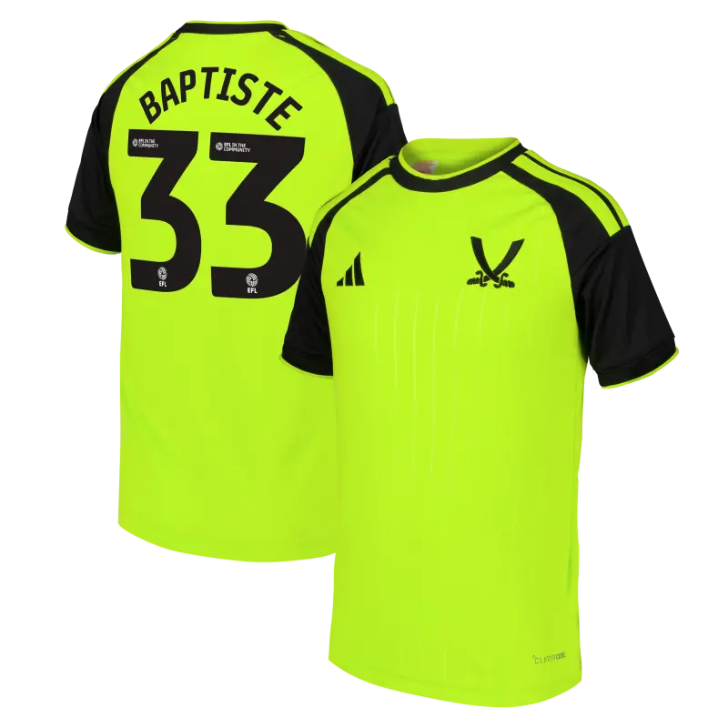 main view of Sheffield United Adidas Third Shirt 2026-27 - Kids With Baptiste 33 Printing