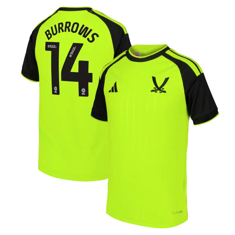 Product photography of Sheffield United Adidas Third Shirt 2026-27 - Kids With Burrows 14 Printing, main