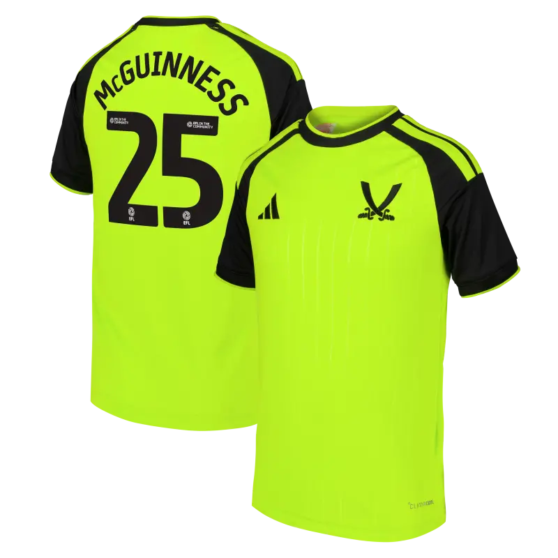 Sheffield United Adidas Third Shirt 2026-27 - Kids With McGuinness 25 Printing pictured from a main angle