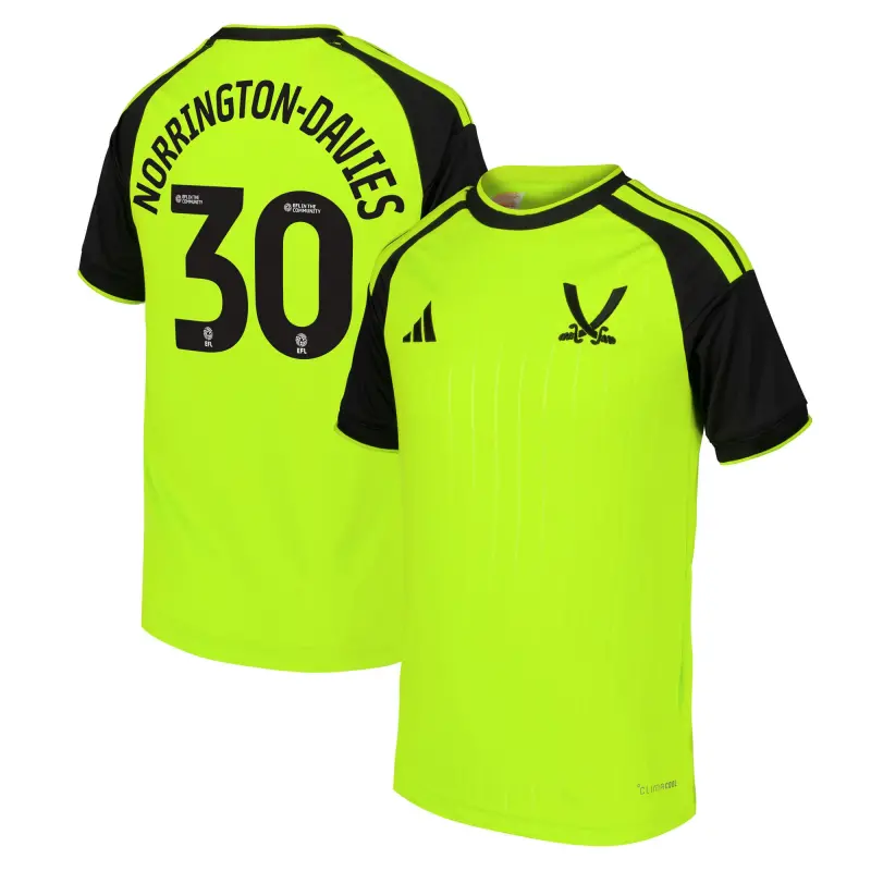 Closer look at Sheffield United Adidas Third Shirt 2026-27 - Kids With Norrington-Davies 30 Printing, main