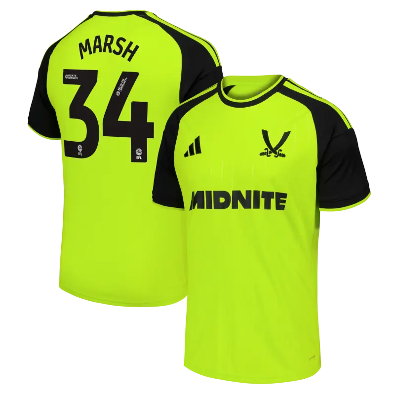 main photo showcasing Sheffield United Adidas Third Shirt 2026-27 - Mens With Marsh 34 Printing