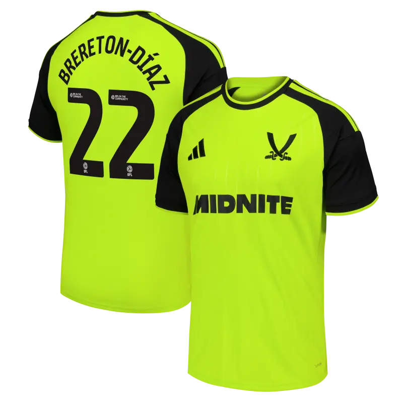 Sheffield United Adidas Third Shirt 2026-27 With Brereton-Díaz 22 Printing visual highlighting the main view