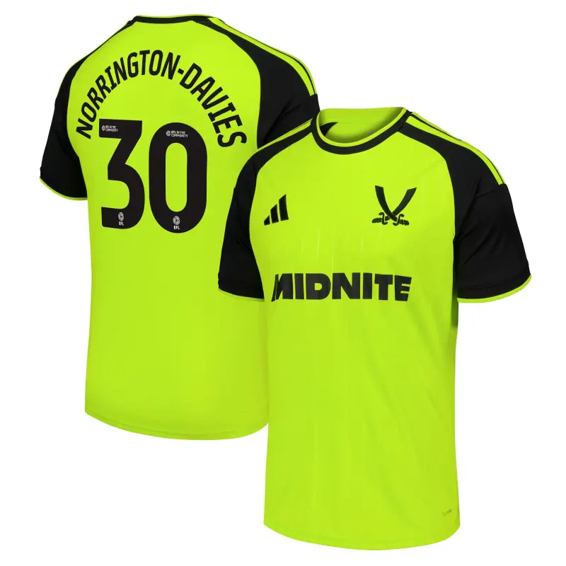 Sheffield United Adidas Third Shirt 2026-27 With Norrington-Davies 30 Printing shown in a main product photo