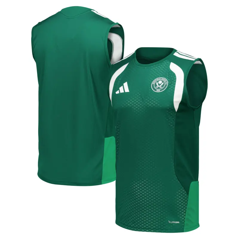Main View of Sheffield United Adidas Training Sleeveless Jersey - Dark Green Product photography of Sheffield United Adidas Training Sleeveless Jersey - Dark Green, main