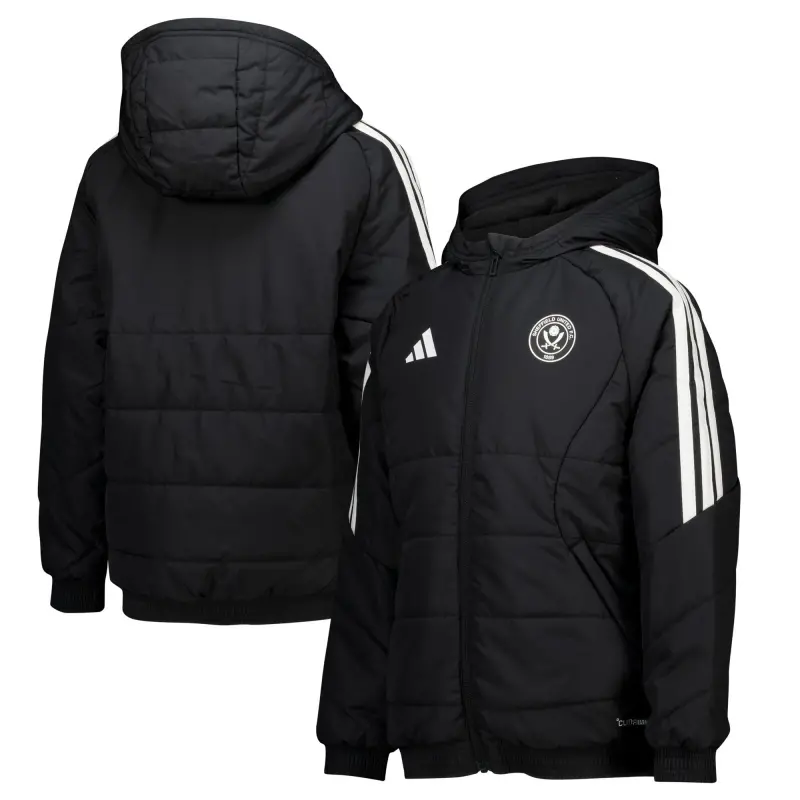 Sheffield United Adidas Training Winter Jacket - Black - Kids – Main Gallery Shot main product shot featuring Sheffield United Adidas Training Winter Jacket - Black - Kids
