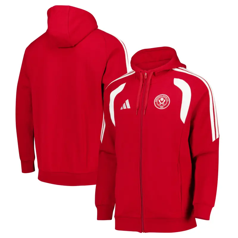 Sheffield United Adidas Travel Full Zip Hoodie - Red – Product Photo 1 Sheffield United Adidas Travel Full Zip Hoodie - Red displayed in a main image