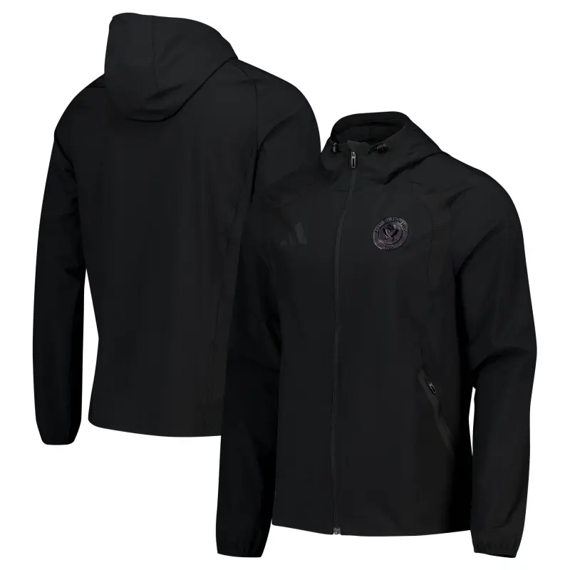 Sheffield United Adidas Travel Windbreaker Jacket - Black | Main View Product photography of Sheffield United Adidas Travel Windbreaker Jacket - Black, main