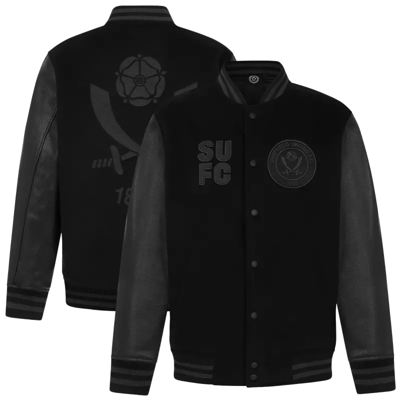 Sheffield United Premium Varsity Jacket - Black - Mens – Main Gallery Shot Product photography of Sheffield United Premium Varsity Jacket - Black - Mens, main